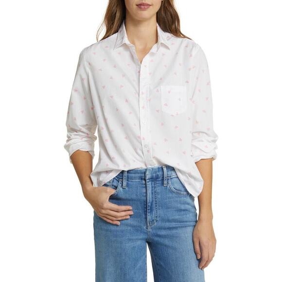 NWOT Frank & Eileen Eileen Relaxed Button-Up Shirt w/ Messy Hearts Detail Sz S - Picture 2 of 10